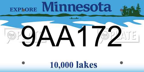 9AA172 Minnesota License Plate
