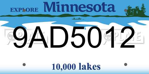 9AD5012 Minnesota License Plate
