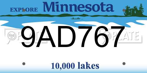 9AD767 Minnesota License Plate
