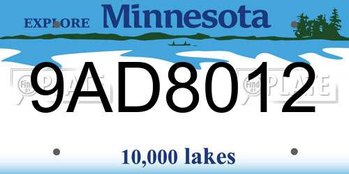 9AD8012 Minnesota License Plate