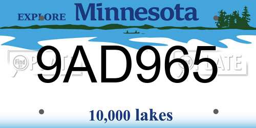 9AD965 Minnesota License Plate