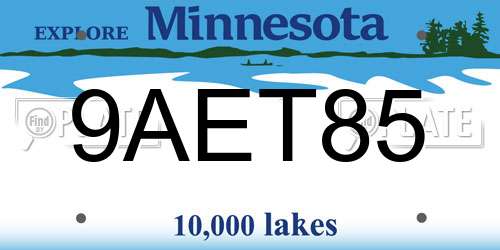 9AET85 Minnesota License Plate
