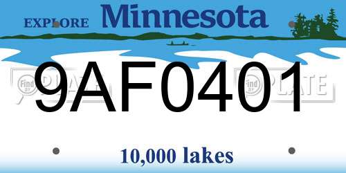 9AF0401 Minnesota License Plate