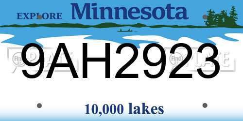 9AH2923 Minnesota License Plate