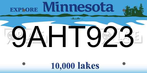 9AHT923 Minnesota License Plate