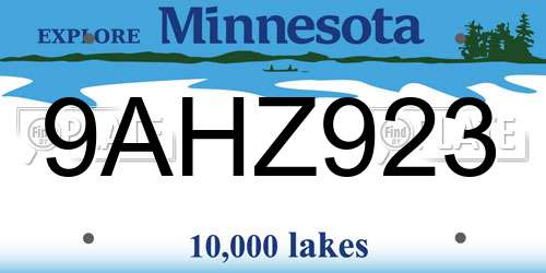 9AHZ923 Minnesota License Plate