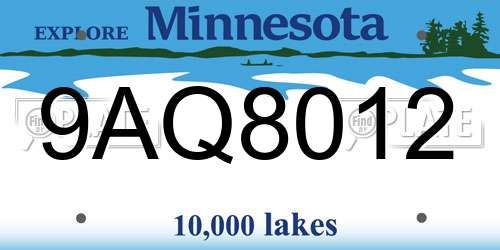 9AQ8012 Minnesota License Plate