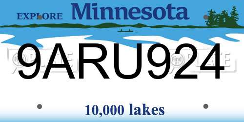 9ARU924 Minnesota License Plate
