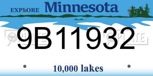 9B11932 Minnesota License Plate