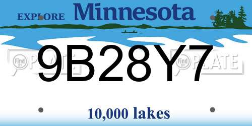 9B28Y7 Minnesota License Plate
