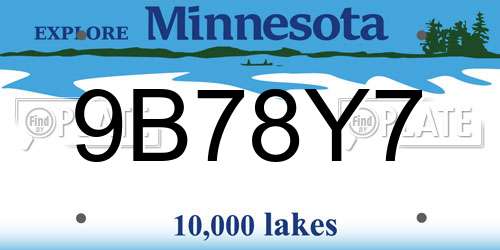9B78Y7 Minnesota License Plate