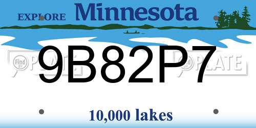 9B82P7 Minnesota License Plate