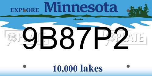 9B87P2 Minnesota License Plate