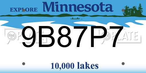 9B87P7 Minnesota License Plate