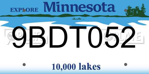 9BDT052 Minnesota License Plate