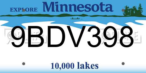 9BDV398 Minnesota License Plate