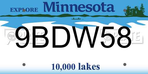 9BDW58 Minnesota License Plate