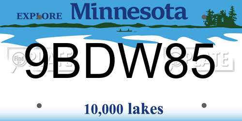 9BDW85 Minnesota License Plate