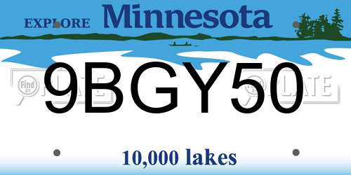 9BGY50 Minnesota License Plate