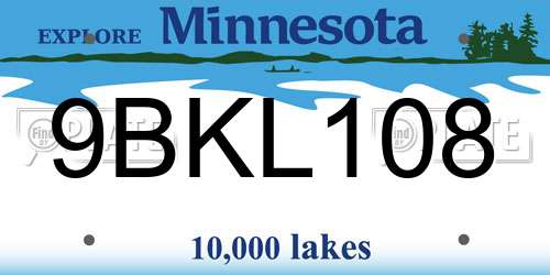 9BKL108 Minnesota License Plate