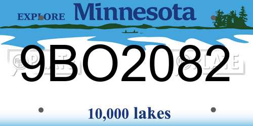 9BO2082 Minnesota License Plate