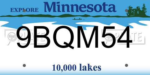 9BQM54 Minnesota License Plate