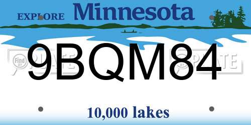 9BQM84 Minnesota License Plate