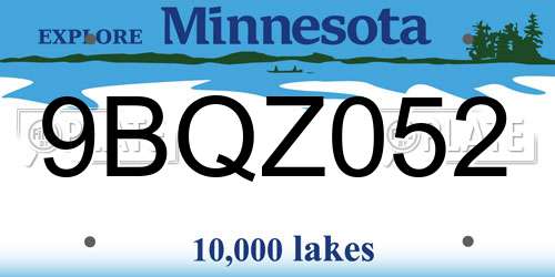 9BQZ052 Minnesota License Plate