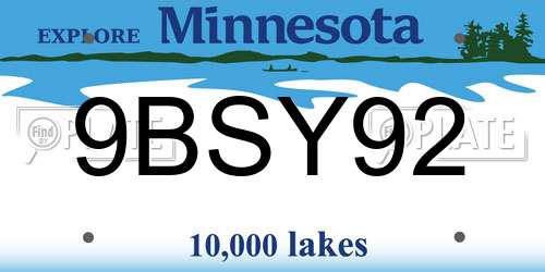 9BSY92 Minnesota License Plate