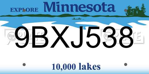 9BXJ538 Minnesota License Plate