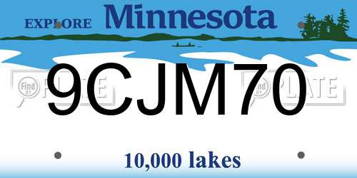9CJM70 Minnesota License Plate