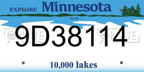 9D38114 Minnesota License Plate