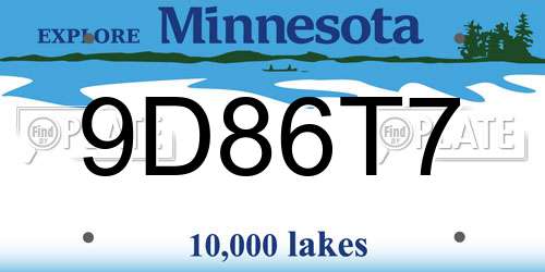 9D86T7 Minnesota License Plate