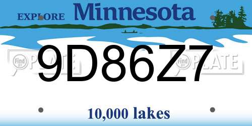 9D86Z7 Minnesota License Plate