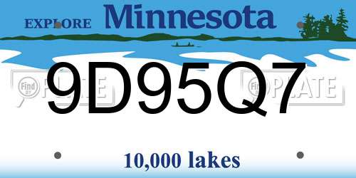 9D95Q7 Minnesota License Plate