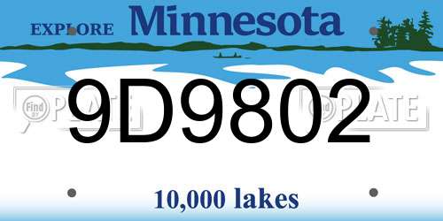 9D9802 Minnesota License Plate