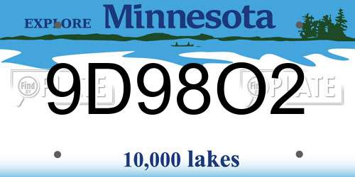 9D98O2 Minnesota License Plate