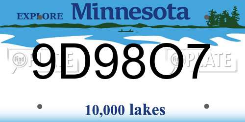 9D98O7 Minnesota License Plate