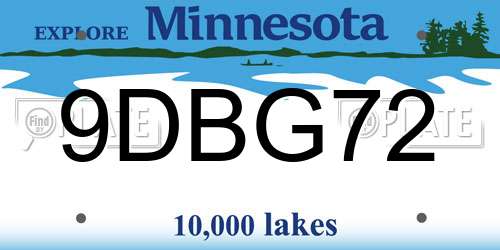 9DBG72 Minnesota License Plate