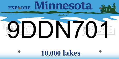 9DDN701 Minnesota License Plate