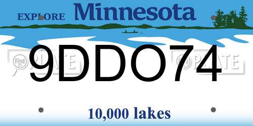 9DDO74 Minnesota License Plate