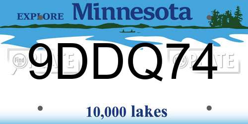 9DDQ74 Minnesota License Plate