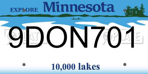 9DON701 Minnesota License Plate