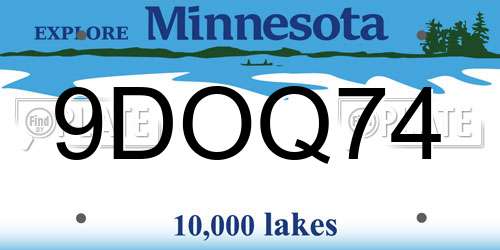 9DOQ74 Minnesota License Plate