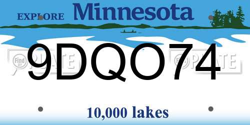 9DQO74 Minnesota License Plate