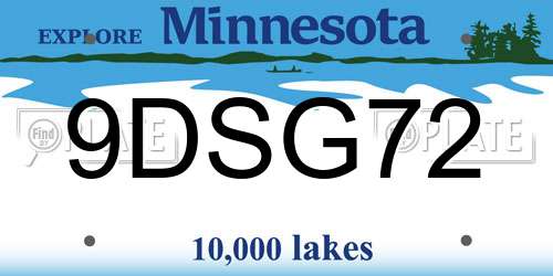 9DSG72 Minnesota License Plate
