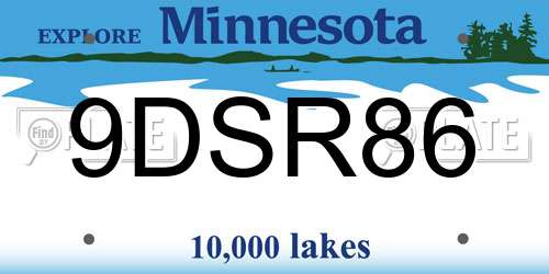 9DSR86 Minnesota License Plate