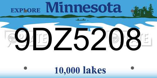 9DZ5208 Minnesota License Plate