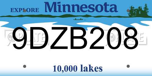 9DZB208 Minnesota License Plate