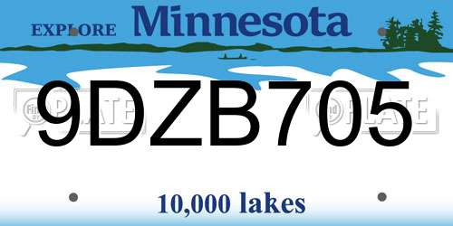 9DZB705 Minnesota License Plate